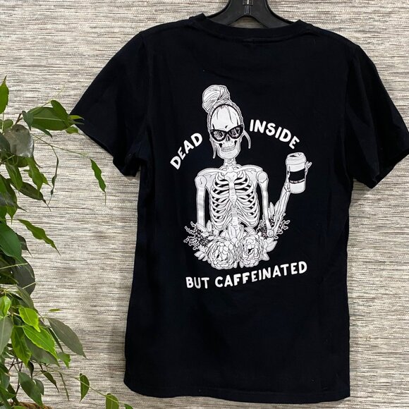 Womens Funny Black and White graphic Print Coffee shirt Size S - Picture 1 of 4